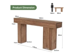 Mesa de Consola de Madeira Sólida, Mesa de Sofá Rural de 160cm Atrás do Sofá com Pernas Artísticas