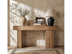 Mesa de Consola de Madeira Sólida, Mesa de Sofá Rural de 160cm Atrás do Sofá com Pernas Artísticas