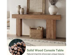 Mesa de Consola de Madeira Sólida, Mesa de Sofá Rural de 160cm Atrás do Sofá com Pernas Artísticas