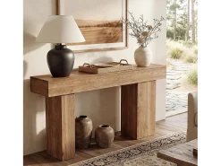 Mesa de Consola de Madeira Sólida, Mesa de Sofá Rural de 160cm Atrás do Sofá com Pernas Artísticas