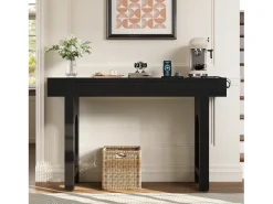Mesa de consola elegante para hall de entrada - 120 x 35,5 x 76,5 cm - com gavetas + pés ajustáveis - MDF - preta