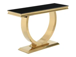 Mesa de consola em vidro temperado e aço inoxidável - Dourado e Preto - ROWAN por Pascal Morabito