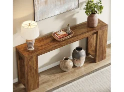 Mesa de Consola Extra Longa de 160cm, Mesa de Sofá de Madeira no Estilo Rural para Atrás do Sofá