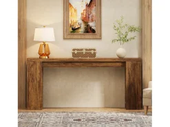 Mesa de Consola Extra Longa de 160cm, Mesa de Sofá de Madeira no Estilo Rural para Atrás do Sofá