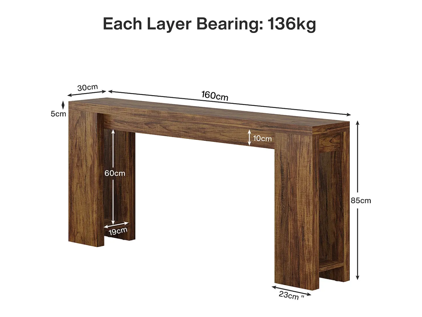 Mesa de Consola Extra Longa de 160cm, Mesa de Sofá de Madeira no Estilo Rural para Atrás do Sofá