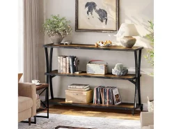 Mesa de Consola Industrial de 3 Camadas, Mesa de Sofá Rustica para Entrada Estreita com Prateleiras de Armazenamento
