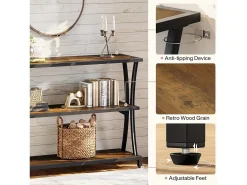 Mesa de Consola Industrial de 3 Camadas, Mesa de Sofá Rustica para Entrada Estreita com Prateleiras de Armazenamento
