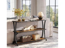 Mesa de Consola Industrial de 3 Camadas, Mesa de Sofá Rustica para Entrada Estreita com Prateleiras de Armazenamento