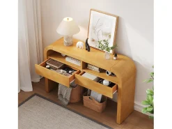Mesa de consola moderna para hall de entrada - 120 x 35,5 x 76,5 cm - com 2 gavetas + prateleira - MDF - cor natural