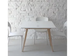 Mesa de consola pequena extensível 45x90cm Envelope Branco Giz | Pés carvalho