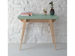 Mesa de consola pequena extensível 45x90cm Envelope Castanho Bege | Pés carvalho