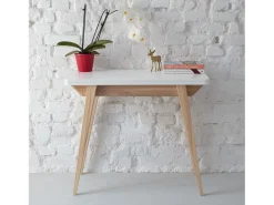 Mesa de consola pequena extensível 45x90cm Envelope Castanho Bege | Pés carvalho