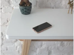 Mesa de consola pequena extensível 45x90cm Envelope Branca | Pés em madeira de freixo