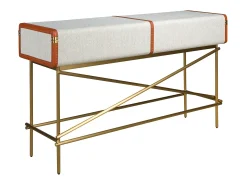 Mesa de consola retangular, tecido, nogueira e aço polido dourado 3271 ANGEL CERDA