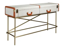 Mesa de consola retangular, tecido, nogueira e aço polido dourado 3271 ANGEL CERDA