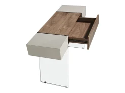 Mesa de consola retangular em madeira cinzenta, nogueira e vidro temperado 3029 ANGEL CERDA