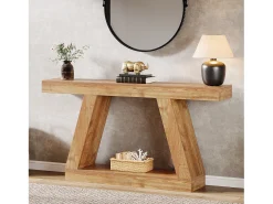 Mesa de Consola Rural, Mesa de Sofá Rustica de 140cm com Armazenamento, Marrom Natural