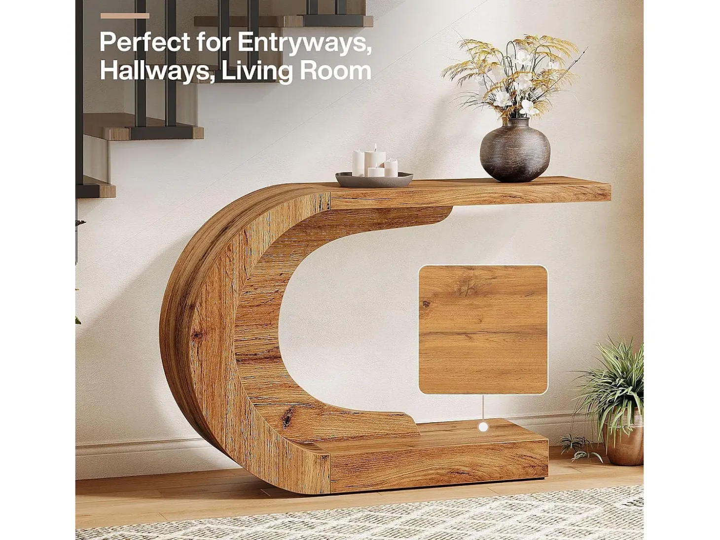 Mesa de Consola Rural para Entrada, Mesa de Sofá Rustica em Forma de C Única Atrás do Sofá
