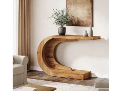 Mesa de Consola Rural para Entrada, Mesa de Sofá Rustica em Forma de C Única Atrás do Sofá
