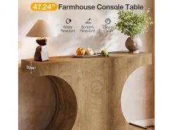 Mesa de Consola Rustica, Mesa de Sofá Rustica de 105cm com Pernas em Forma de C