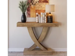 Mesa de Console 110 cm, Mesa de Entrada em Marrom Rústico com Quadro em X, Mesa de Corredor Estreito em MDF