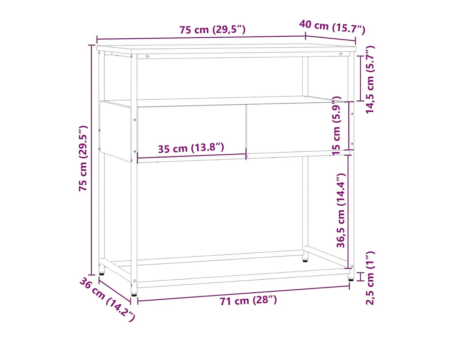 Mesa de console Carvalho Sonoma 75x40x75 cm Madeira projetada
