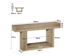 Mesa de Console 160cm, Mesa de Entrada de 2 Andares Rural, Mesa de Sofá, Mesa atrás do Sofá, Cinza