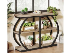 Mesa de Console 105cm, Mesa de Entrada Industrial de 3 Andares com Quadro de Metal Arcoado e Prateleiras de Armazenamento