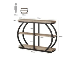 Mesa de Console 105cm, Mesa de Entrada Industrial de 3 Andares com Quadro de Metal Arcoado e Prateleiras de Armazenamento