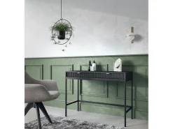 Mesa de console com 2 gavetas e pés de metal preto 104x78 cm