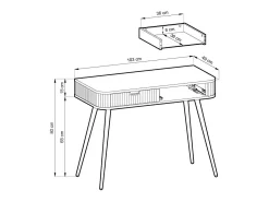 Mesa de console com 2 gavetas e pés dourados foscos 103x80 cm