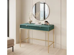 Mesa de console com 2 gavetas e pés de metal dourado 104x78 cm
