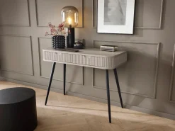 Mesa de console com 2 gavetas e pés pretos foscos, 103x80 cm