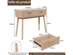 Mesa de console com 2 gavetas com efeito de madeira e tiras