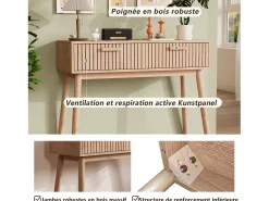 Mesa de console com 2 gavetas com efeito de madeira e tiras