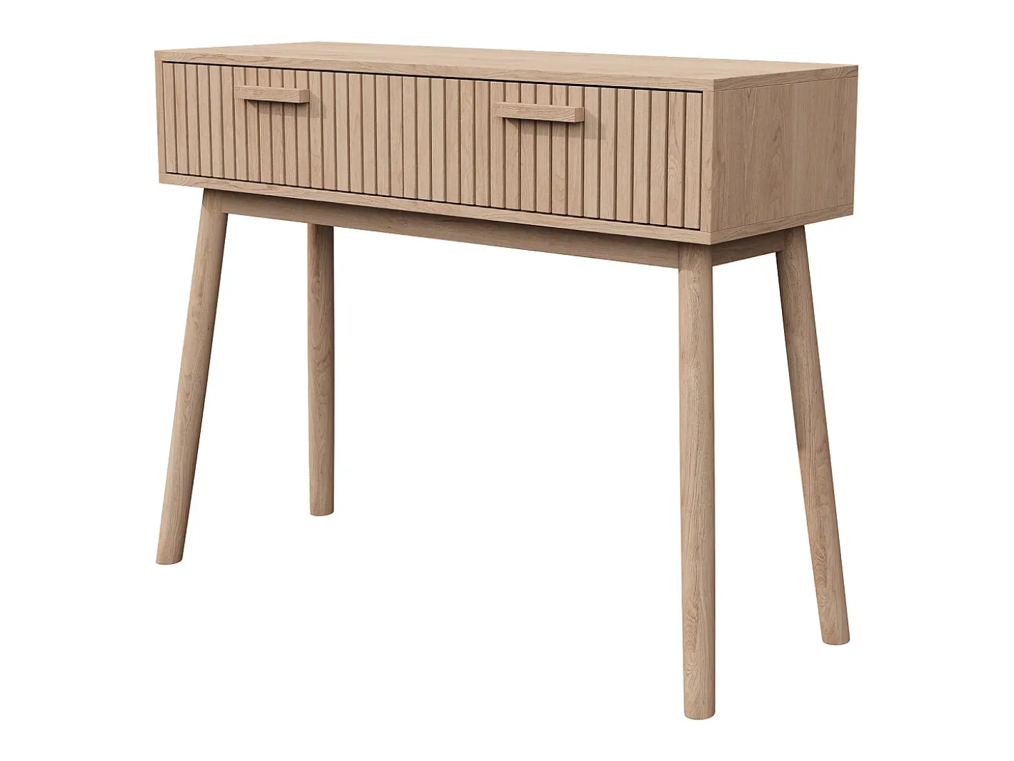 Mesa de console com 2 gavetas com efeito de madeira e tiras