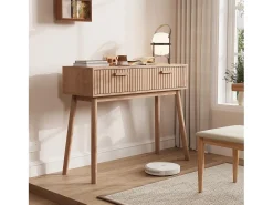 Mesa de console com 2 gavetas com efeito de madeira e tiras