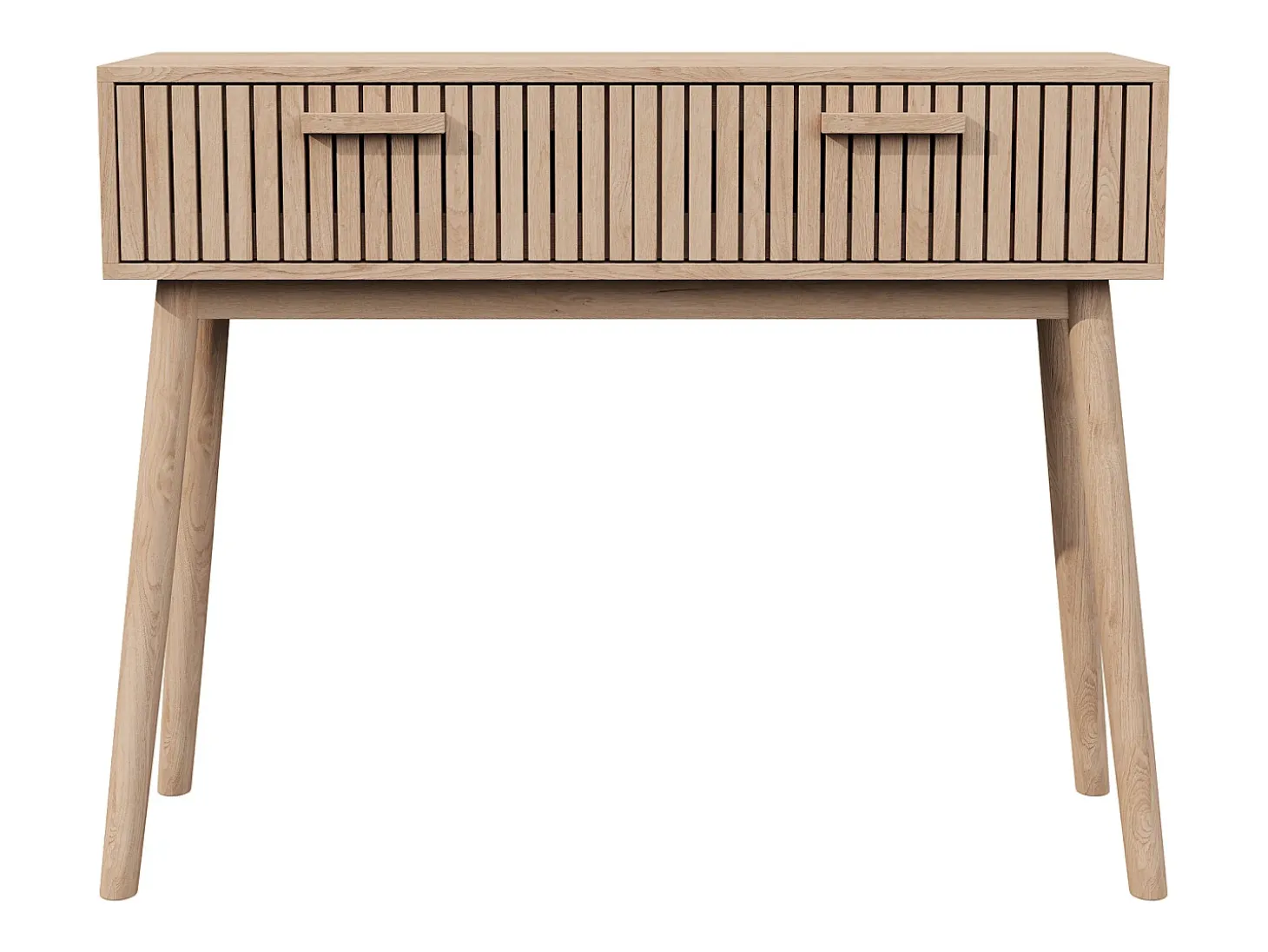 Mesa de console com 2 gavetas com efeito de madeira e tiras