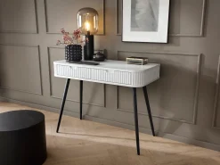 Mesa de console com 2 gavetas e pés pretos foscos, 103x80 cm