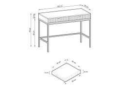 Mesa de console com 2 gavetas e pés de metal dourado 104x78 cm