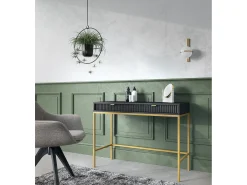 Mesa de console com 2 gavetas e pés de metal dourado 104x78 cm