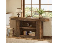 Mesa de Console com Armazenamento, Mesa de Entrada Rural de 3 Andares com Base em Forma de U, 160cm
