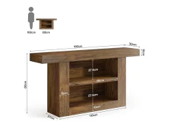 Mesa de Console com Armazenamento, Mesa de Entrada Rural de 3 Andares com Base em Forma de U, 160cm