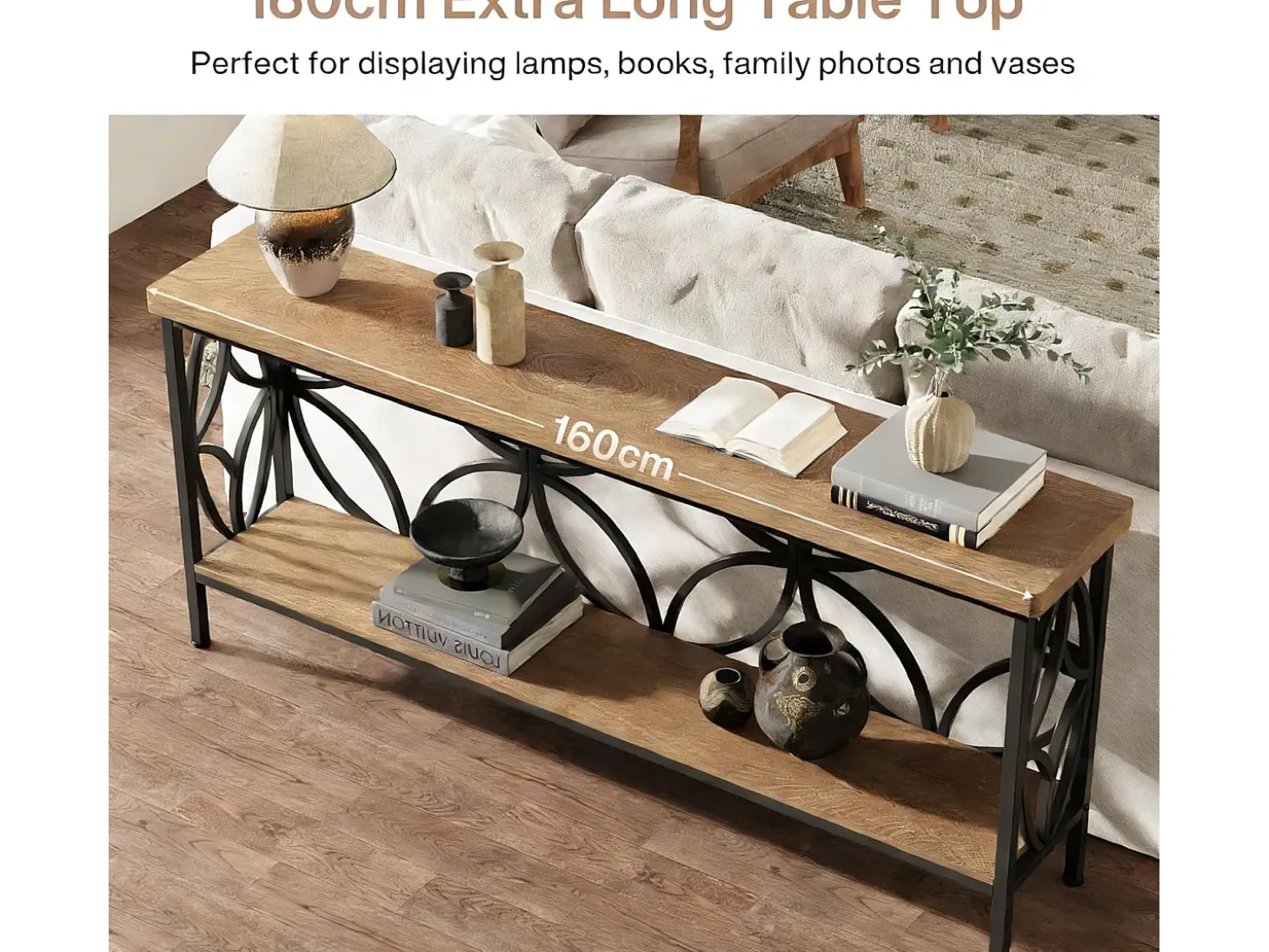 Mesa de Console com Prateleira Mesa de Sofá Estreita de 160cm Mesa de Corredor