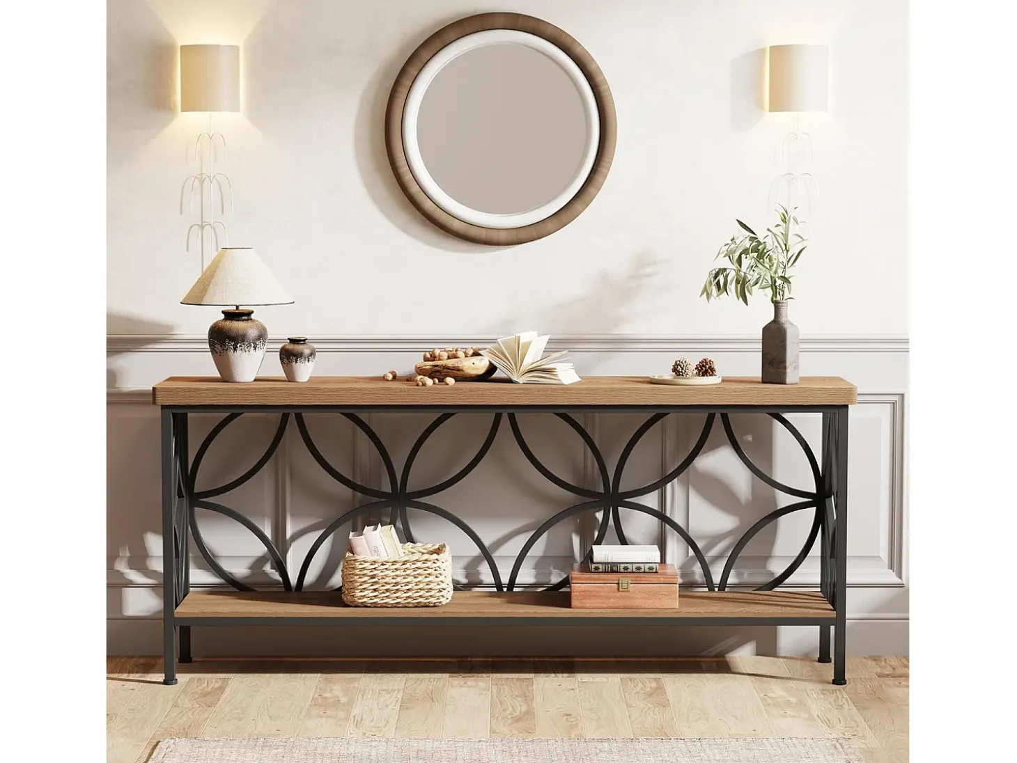 Mesa de Console com Prateleira Mesa de Sofá Estreita de 160cm Mesa de Corredor