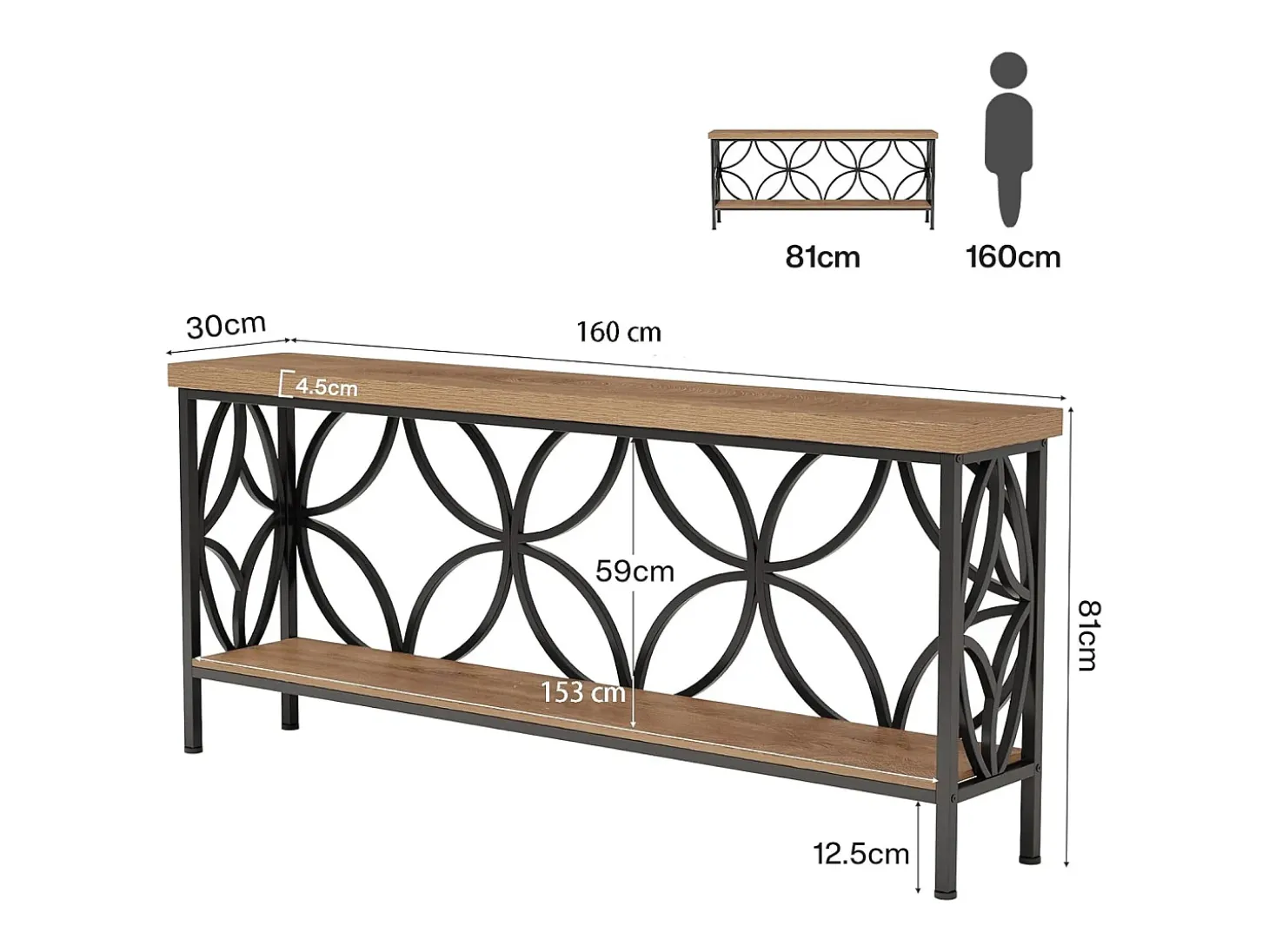 Mesa de Console com Prateleira Mesa de Sofá Estreita de 160cm Mesa de Corredor