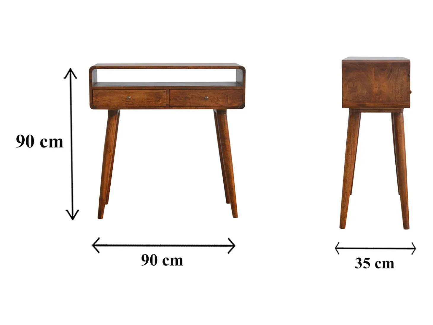 Mesa de console curva em castanheiro