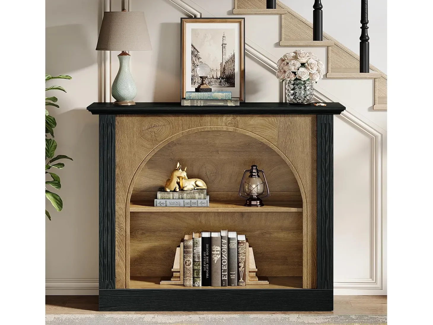 Mesa de Console de 3 Camadas, Mesa de Entrada de 110cm com Armazenamento para Foyer, Corredor