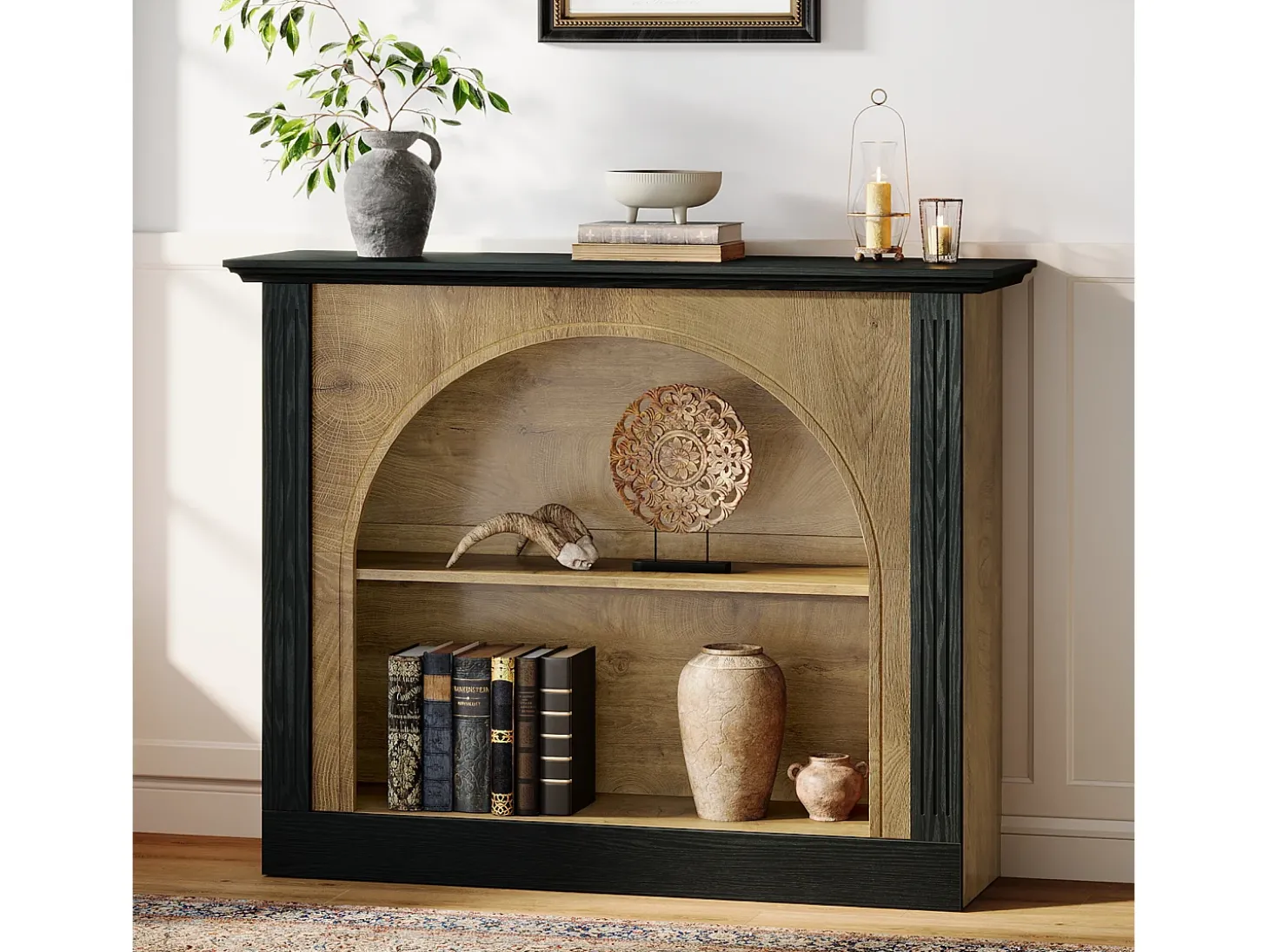 Mesa de Console de 3 Camadas, Mesa de Entrada de 110cm com Armazenamento para Foyer, Corredor