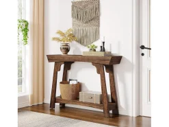 Mesa de console de 105 cm com armazenamento, 2 níveis em madeira, com prateleira, gaveta estreita, mesa para trás do sofá para sala de estar, marrom rústico